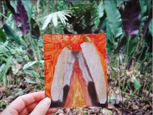 Hand-painted postcard paintings made using natural color pigments from the Brazilian Amazon jungle