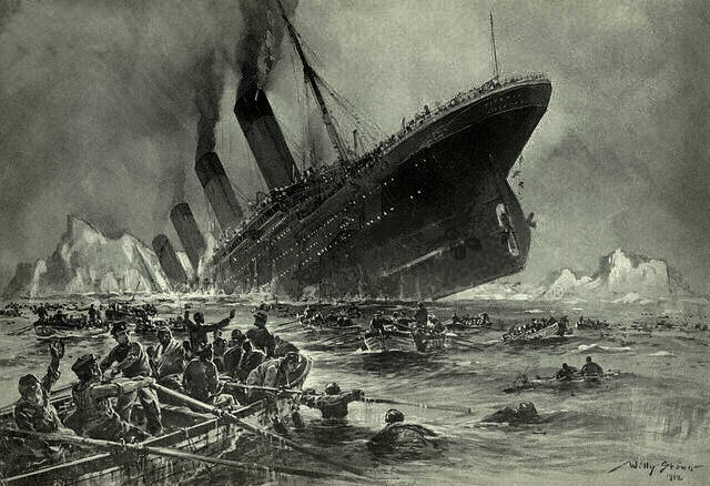 Titanic søkk. Foto: Wikimedia commons