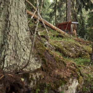 Boka må ikkje lesast som ei oppmoding til å byggje hytter utan løyve, skriv forfattar Marius Nergård Pettersen i boka Hemmelige hytter.Sjølv bygde han hytta med løyve frå grunneigaren. Foto: Marius Nergård Pettersen