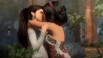 To animerte jenter som kysser frå Jurassic World
