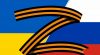 Det russiske og Ukrainske flagget med bokstaven ""Z over seg.