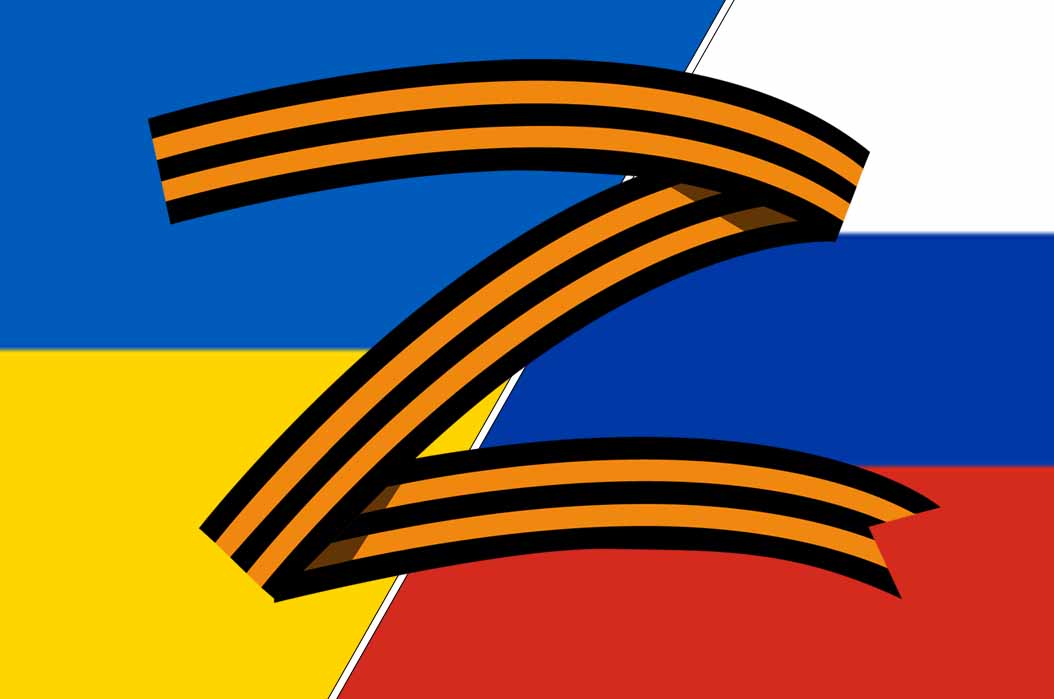 Det russiske og Ukrainske flagget med bokstaven ""Z over seg.