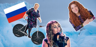 Nyheitsquiz veke 3-bilete med Miley Cyrus, Shakira, Erna Solberg, ein sykkel og eit russisk flagg.
