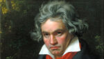 Måleri av Beethoven som skriv notar