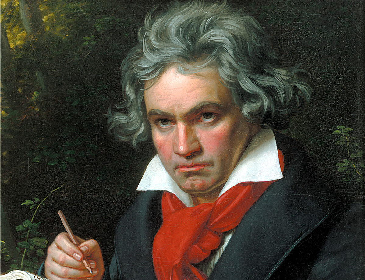 Måleri av Beethoven som skriv notar