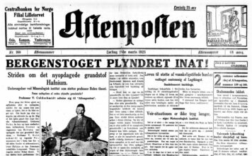Aftenposten-framside med tittelen "Bergenstoget plyndret inat!"