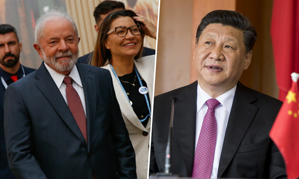 Kollasj med brasilianske president Lula Da Silva og kinesisk president Xi Jinping